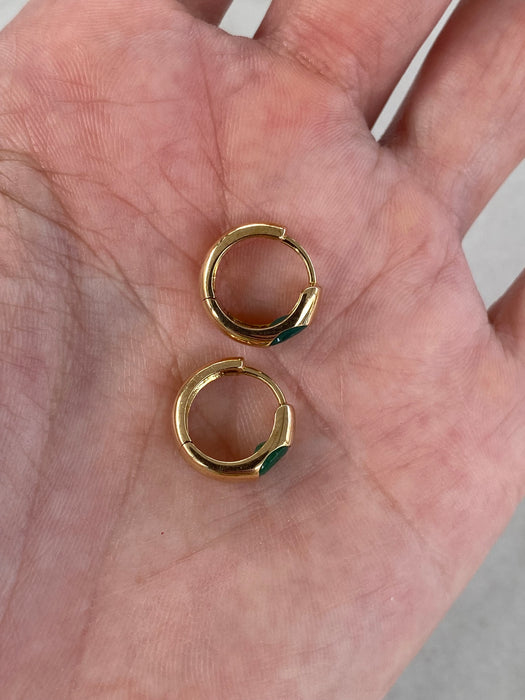 14K Natural Emerald Reversible Huggie Earrings