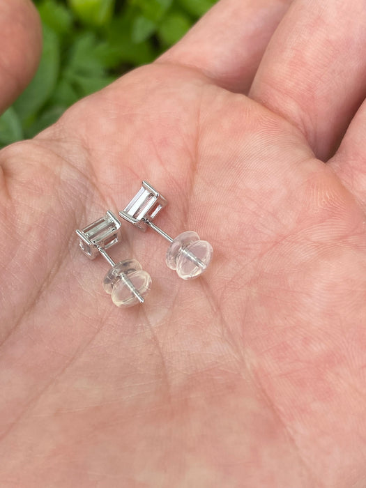 14K White Gold Lab Diamond Emerald Cut Stud Earrings 1 TCW