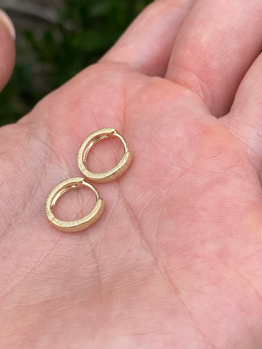 14K Gold Brushed Diamond Huggie Earrings