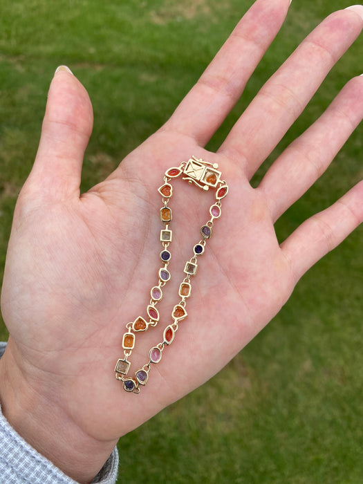 14K Gold Natural Rainbow Multi-Shape Sapphire Tennis Bracelet
