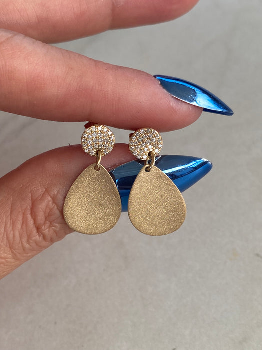14K Glitter Gold Diamond Disc Drop Earrings