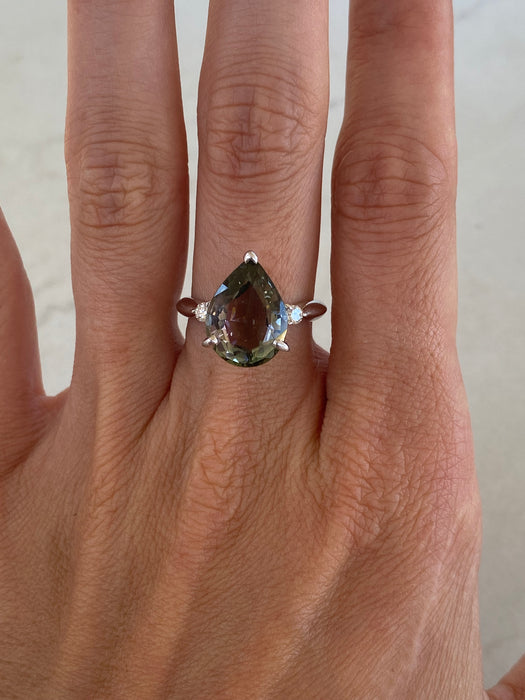 Vintage Platinum 900 Mermaid Tourmaline & Diamond Ring