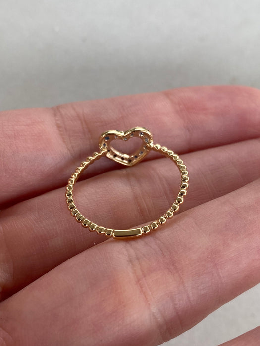 14K Gold Bead Ring with Blue Sapphire Heart | Size 7