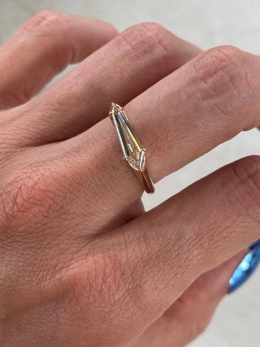 14K Light Champagne Shield-Cut Lab Diamond Ring