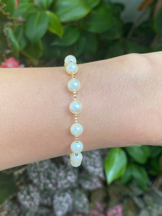 18k pearl diamond cut bead bracelet