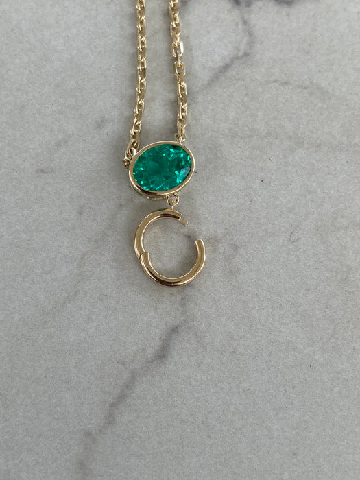 14K Mini Biker Link Necklace with Lab Emerald and Charm Connector