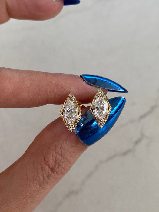 14K 1.6 TCW Dutch Marquise Lab Diamond Stud Earrings