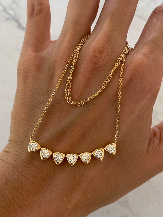 14K Lab Diamond Trillion & Round Curved Bar Necklace – 1.80 TCW