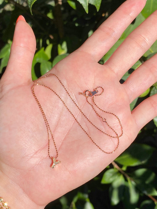 18k rose gold bead chain with 18k rose gold diamond initial Y letter pendant