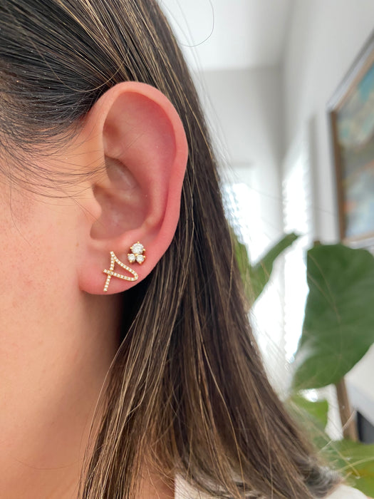 14k single earring diamond letter initial stud