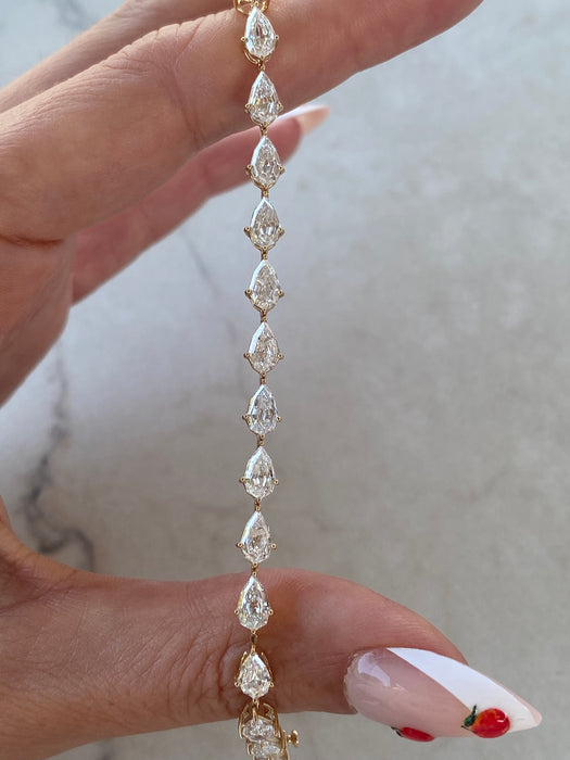 14K Gold Pear Step-Cut Lab Diamond Tennis Bracelet — 7.70 TCW