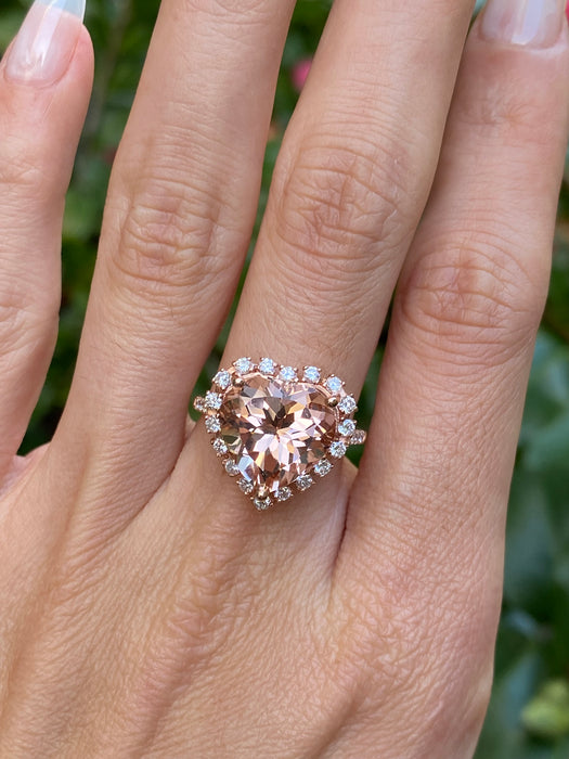 14k rose gold morganite heart diamond ring size 7