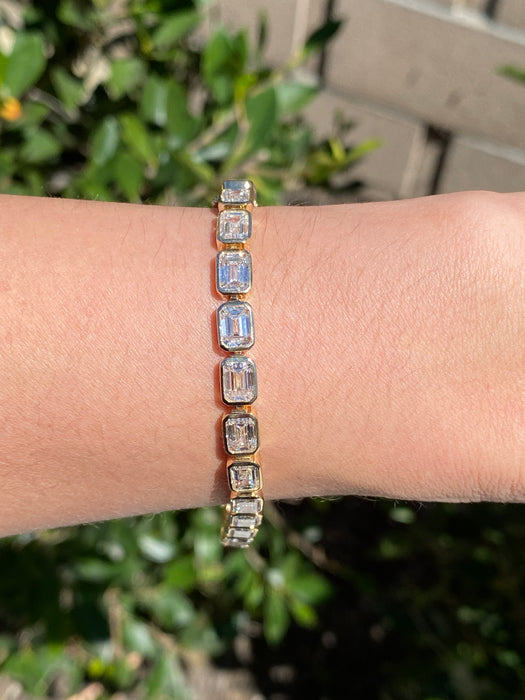 14K Gold 16 Carat Emerald Cut Lab Diamond Tennis Bracelet