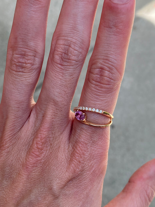 Vintage 18K Rose Gold Pink Sapphire Diamond Ring