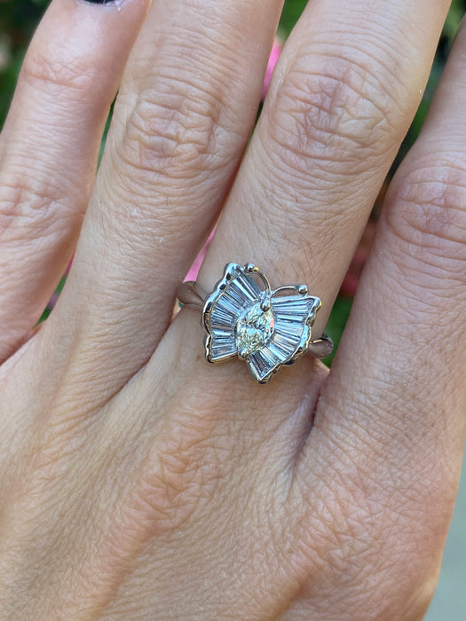 Platinum 900 yellow diamond butterfly ballerina ring size 6.25