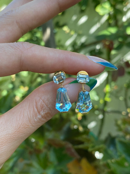 18K Gold Geometric Blue Topaz Dangle Earrings – 9.4ct