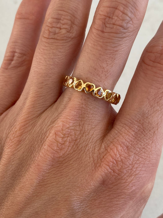 14K Natural Yellow Sapphire Heart Eternity Ring Size 7.5