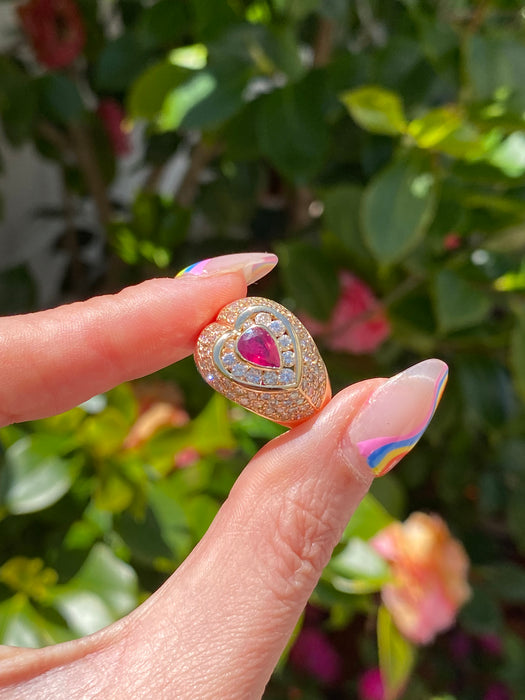 18k ruby and diamond heart ring size 7.25