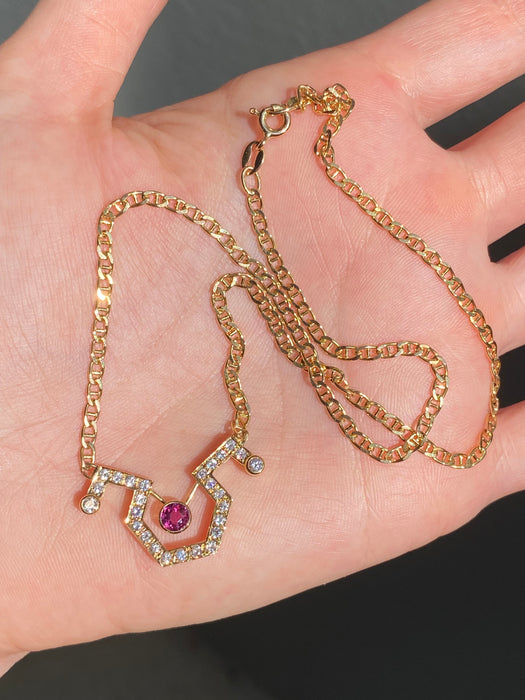 Vintage 18k Gold Diamond Ruby Mariner Necklace 15”