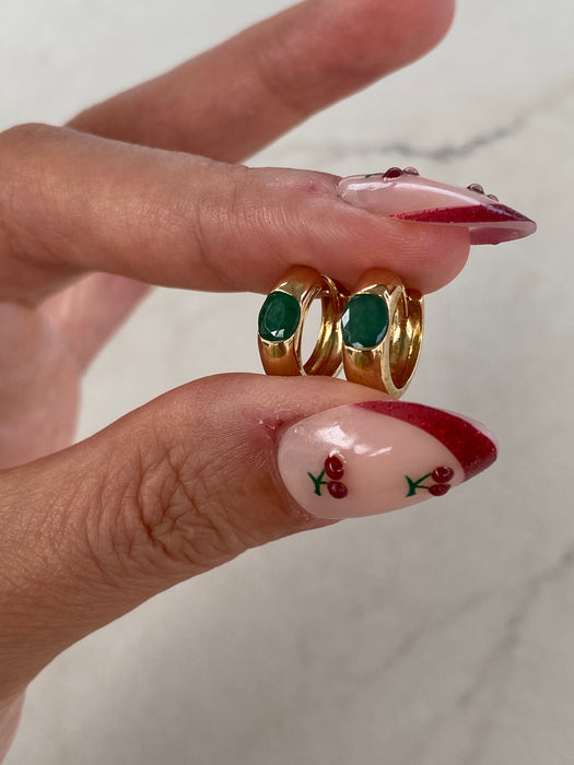 14K Natural Emerald Reversible Huggie Earrings