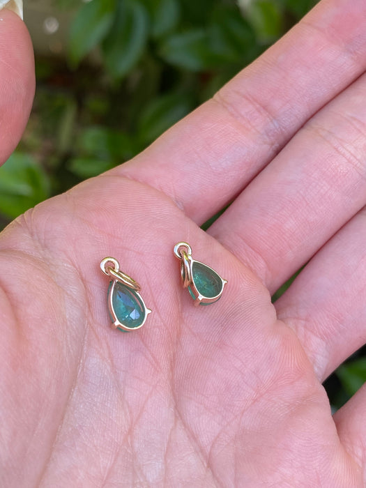 14K Gold Pear Cut Emerald Charm Pendant