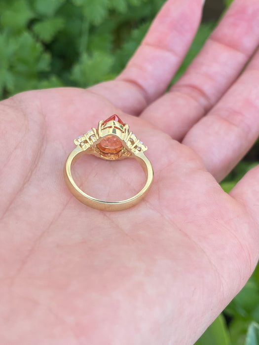 Vintage 18K Gold Orange Pear Sapphire Diamond Ring