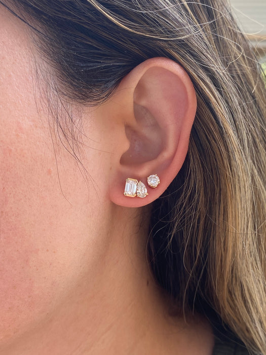 14k Gold Lab Pear & Emerald Cut Diamond Stud Earrings - 2.33 TCW