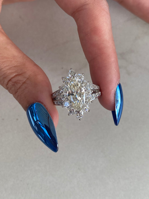 Vintage Platinum 900 3.83 TCW Marquise Diamond Ring Size 7