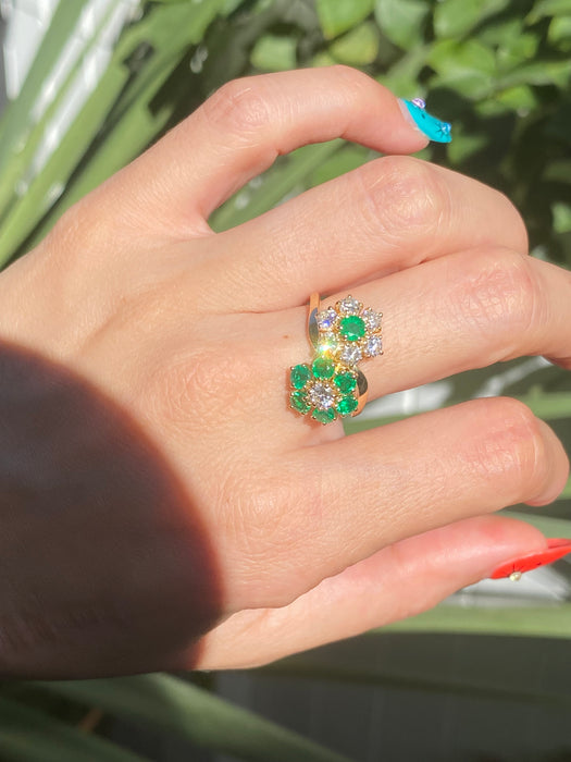 18k emerald diamond flower ring size 6.25