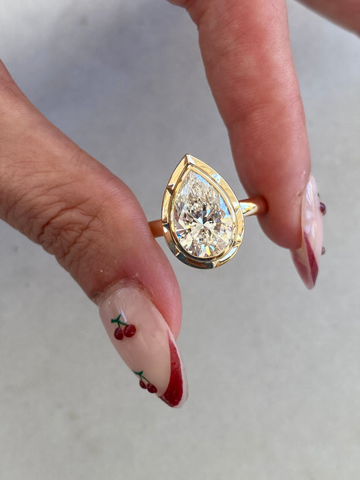 14K Double Bezel Set 3.02 Carat Lab Pear Diamond Ring