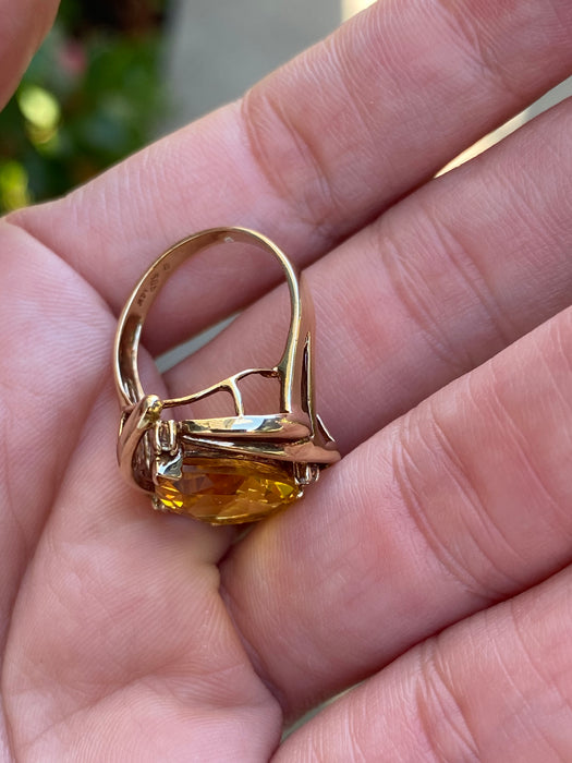 Vintage 14K Gold Pear Citrine & Diamond Ring
