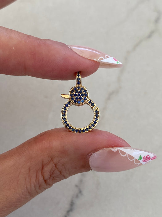 14K Gold Double-Sided Blue Sapphire Lobster Clasp Charm Connector