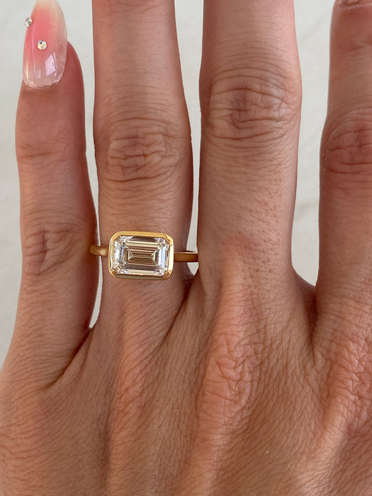 18K Gold Bezel Set 2 Carat Lab Emerald Cut Diamond Ring