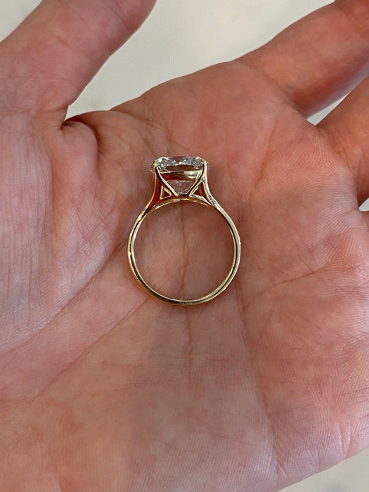 14K Gold 6 Carat Cushion Cut Lab Diamond Ring