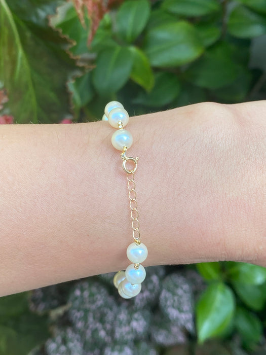 18k pearl diamond cut bead bracelet