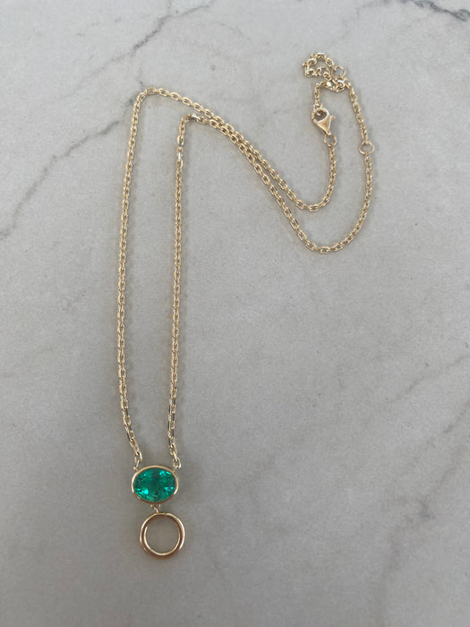 14K Mini Biker Link Necklace with Lab Emerald and Charm Connector