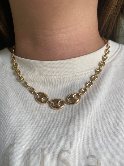 14K Gold Graduated Puffy Mariner Necklace