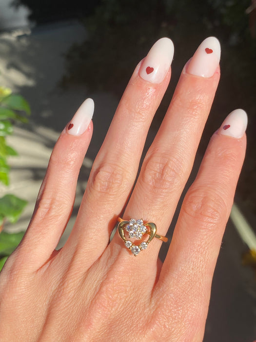 Vintage 18k Gold Diamond Flower Heart Spinner Ring By Waltham