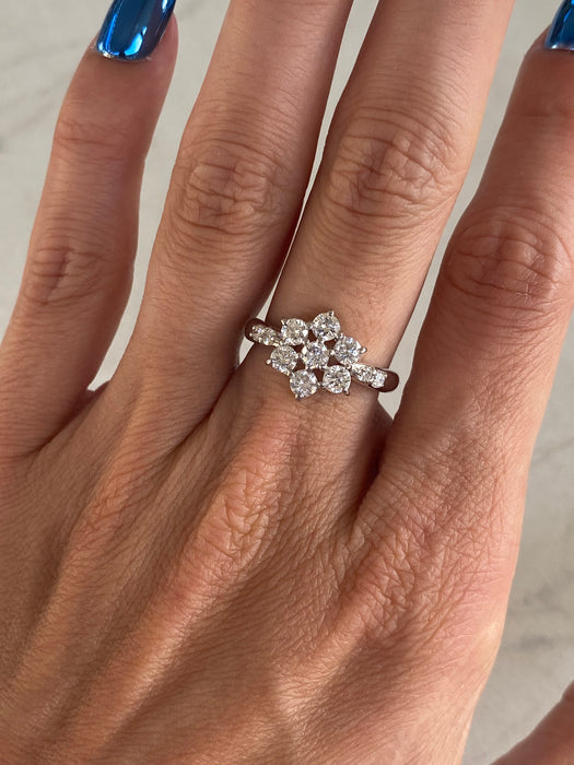 Vintage Platinum 900 Diamond Flower Ring – 1.00 TCW Natural Diamonds – Size 5.75