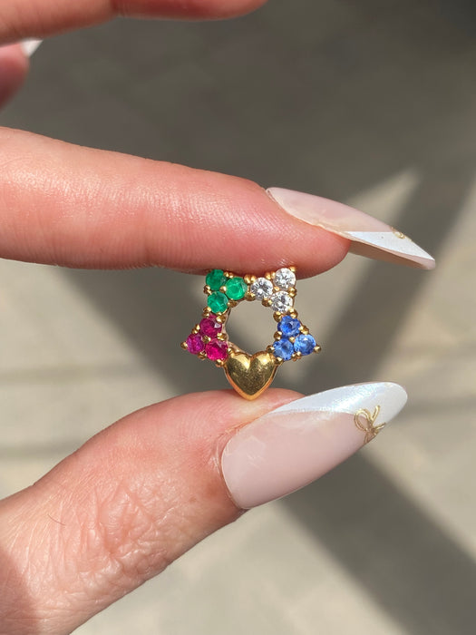 Vintage 18K Gold Rainbow Star Charm with Diamond & Heart