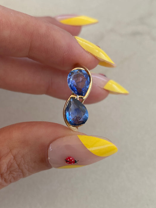 14K Gold Double Pear Blue Sapphire Ring – 2.86 TCW Size 8