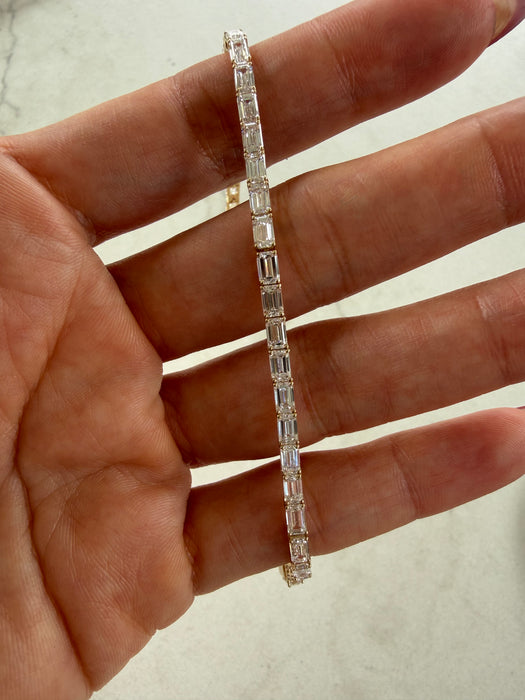 14K Yellow Gold Emerald Cut Lab Diamond Tennis Bracelet | 7.1 Carat