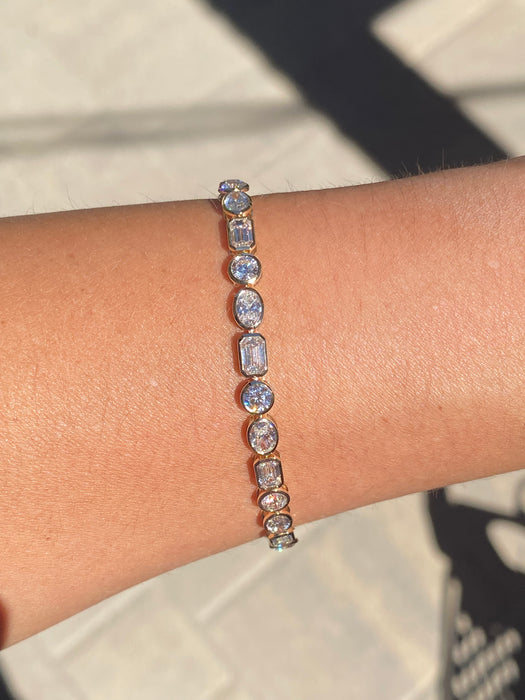 14K 7.8 TCW Lab Diamond Bezel-Set Tennis Bracelet