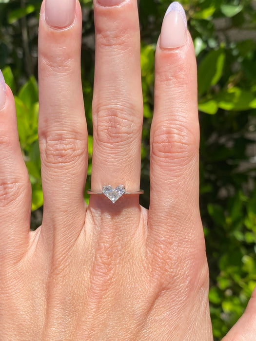 Vintage 18K White Gold Diamond Heart Ring | 0.50 TCW Natural Princess-Cut Diamonds