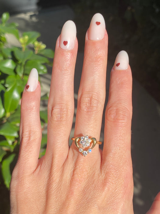 Vintage 18k Gold Diamond Flower Heart Spinner Ring By Waltham
