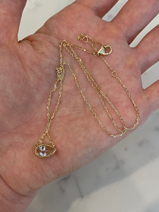 14K Gold 1.58 CT IGI Certified Pear Lab Diamond Bezel Station Necklace | VS1 F Color | Adjustable 16–18”