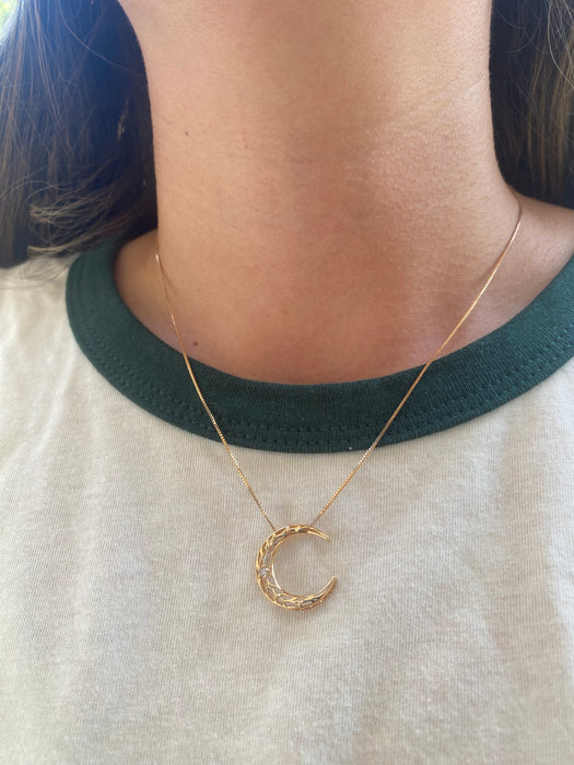 Vintage 18K Rose Gold Crescent Moon Necklace