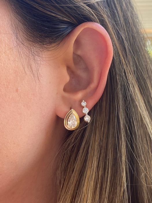 14K Gold Graduated Three Diamond Drop Stud Earrings | 1.00 CTW Natural Diamonds