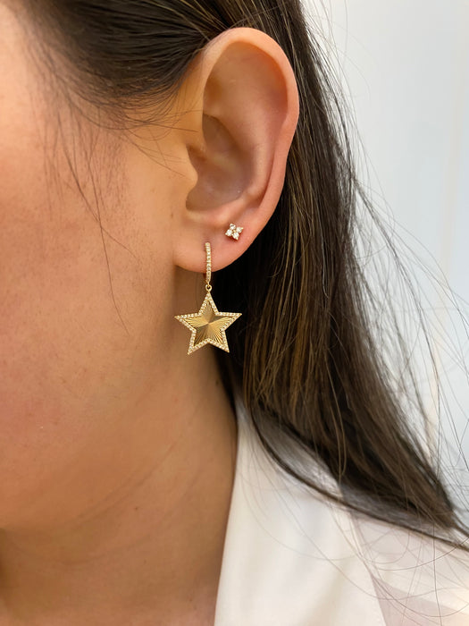 14k fluted star diamond Huggie earrings