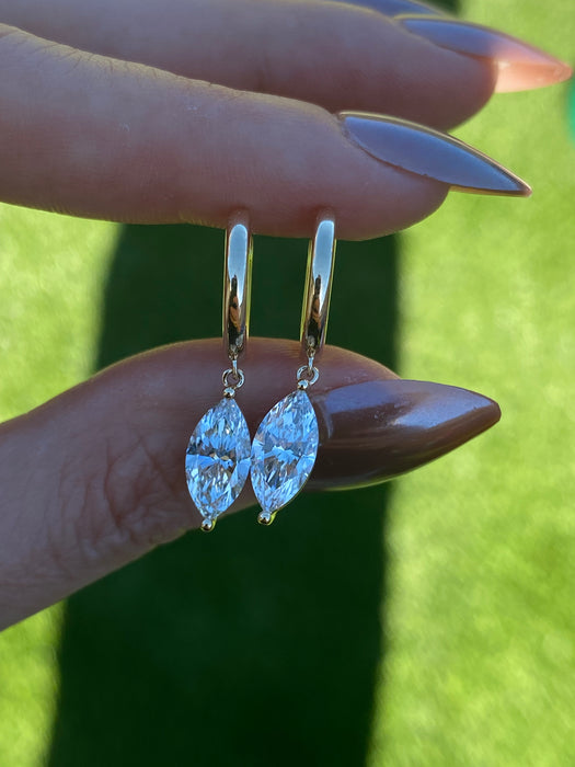 14k lab marquise diamond huggie earrings